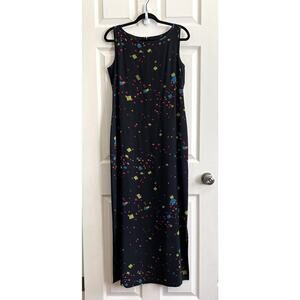 CITY SILK Vintage 90's 100% Silk Neon Confetti Print Sleeveless Maxi Dress Sz 8